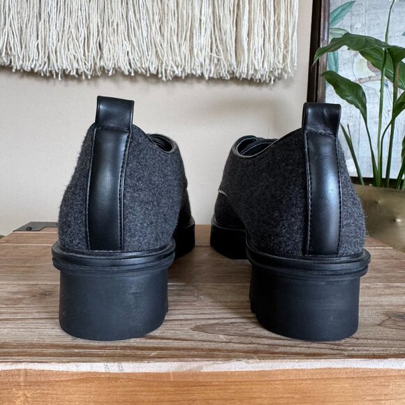 Zara Gray Felted Flannel Blucher Platform Track Sole 90s Academia Oxford Shoes - Picture 15 of 17